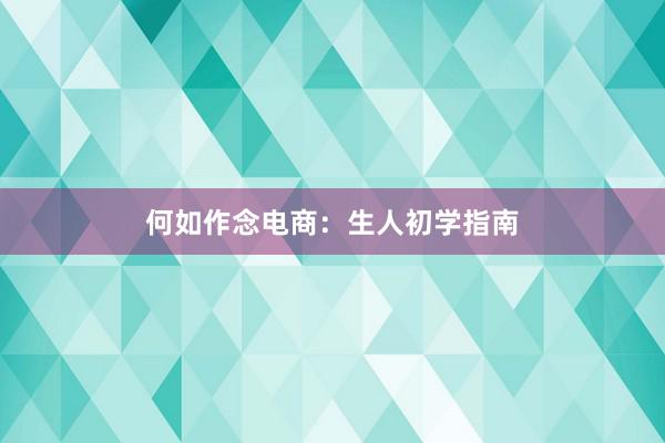 何如作念电商：生人初学指南